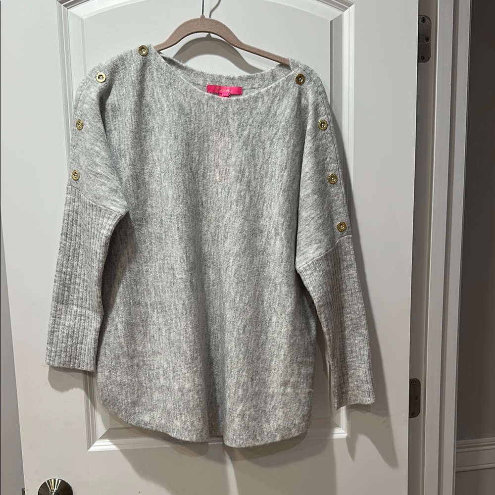 Lilly Pulitzer Gray Sweater with Gold Buttons